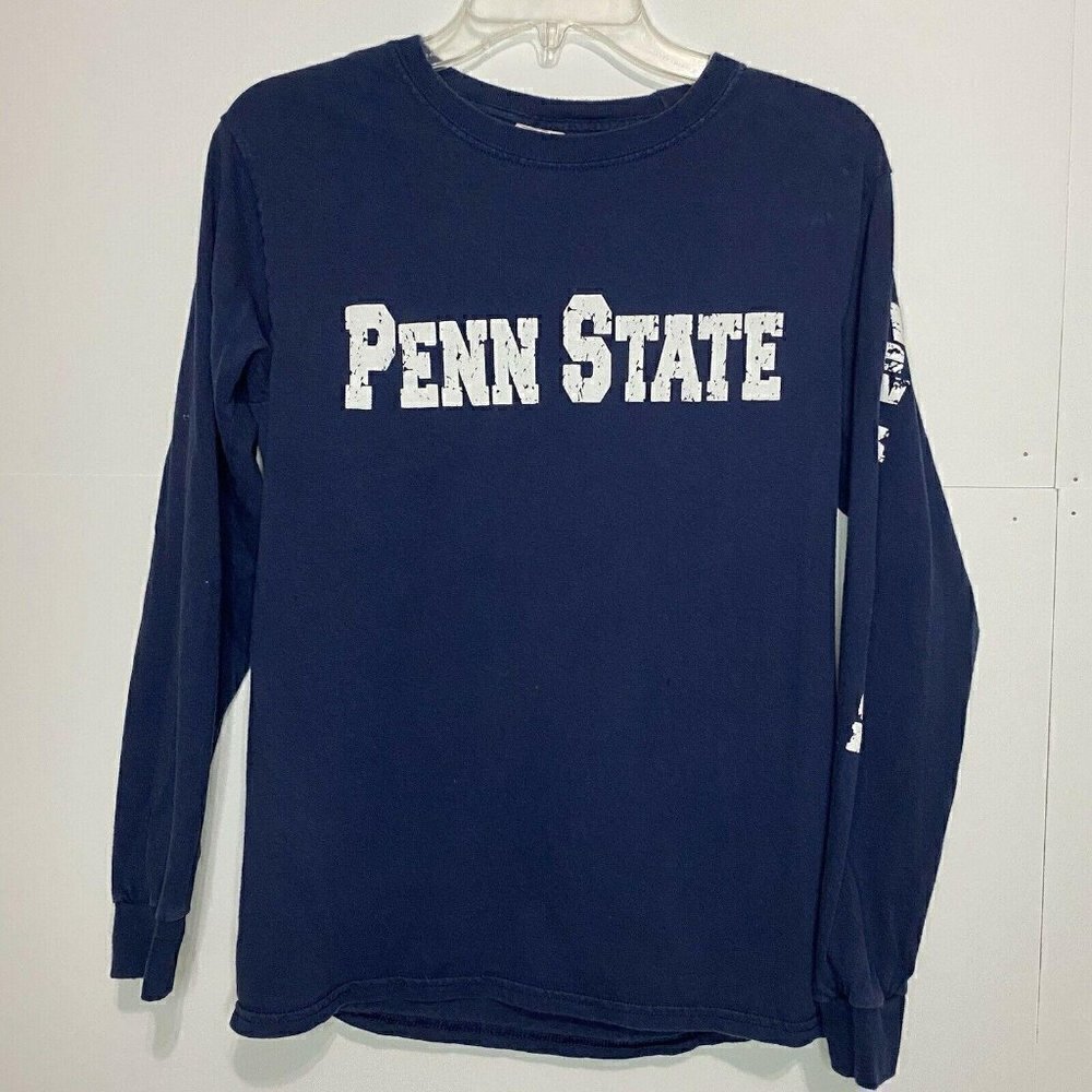 Penn State Men’s Small Navy Long Sleeve T-Shirt Tee Spell-Out Sleeve